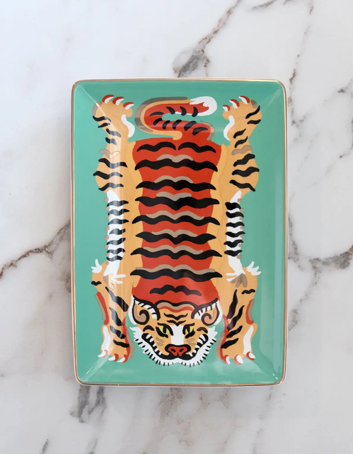 Jade Tiger Porcelain Trinket Tray