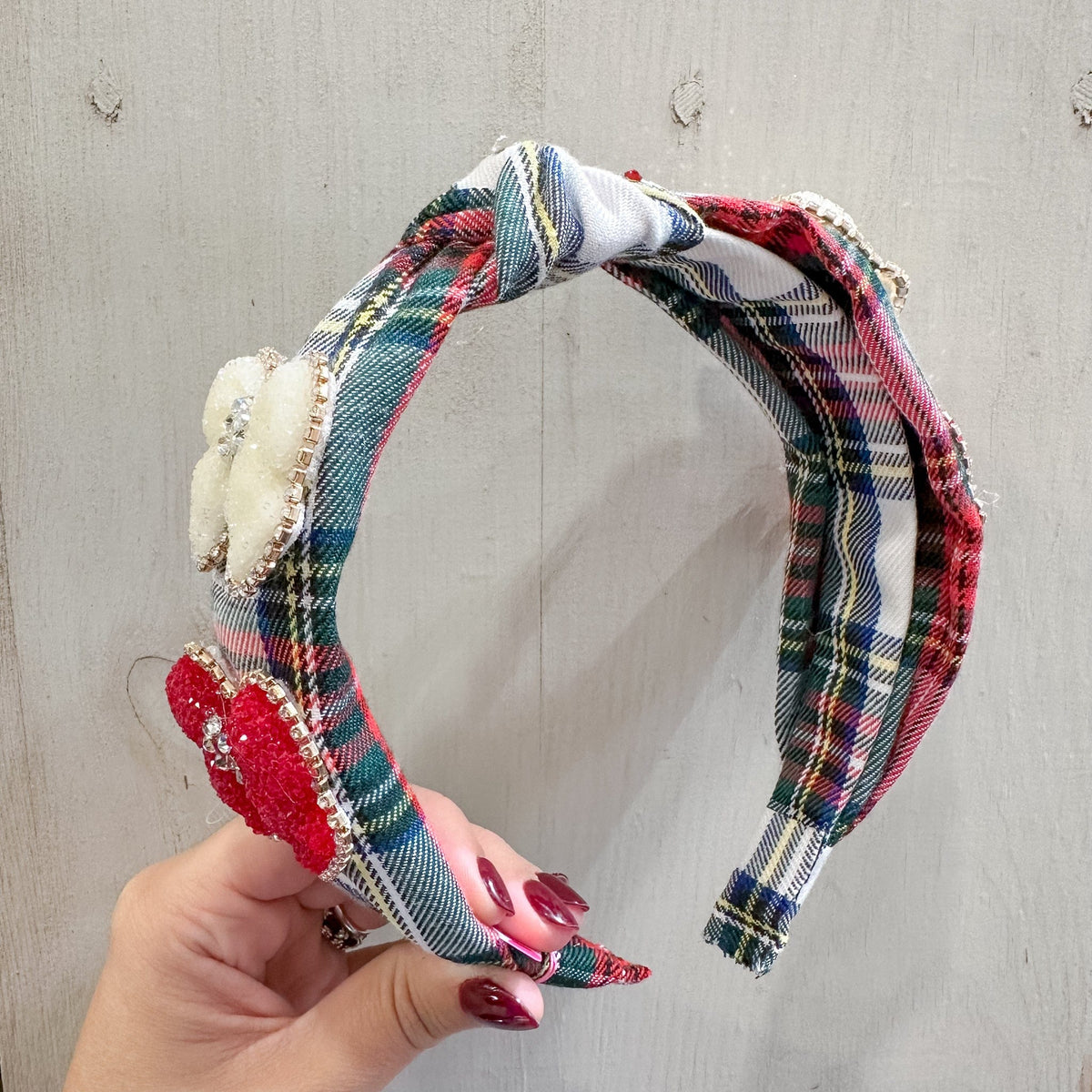 Crystallized Glitter Bow Plaid Knot Headband