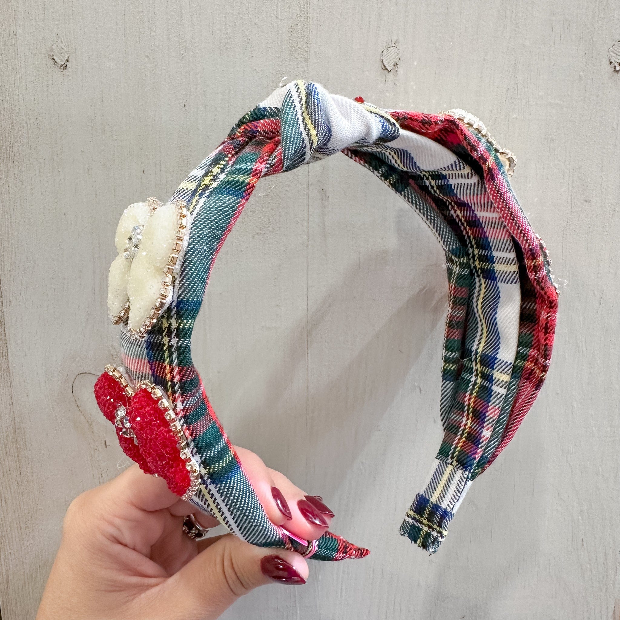 Crystallized Glitter Bow Plaid Knot Headband