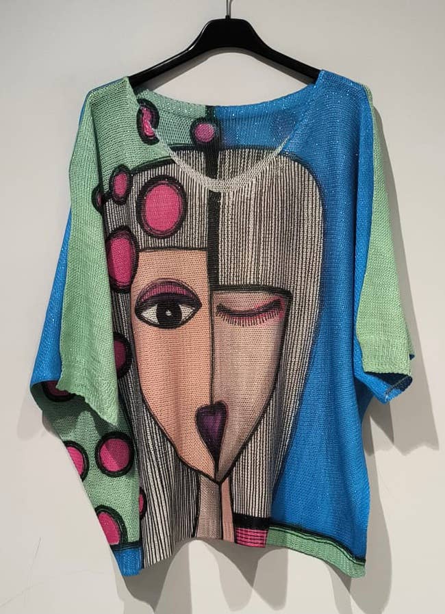 Blue Picasso Knit Printed Sweater 3/4 Sleeves