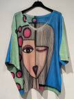 Italian Pink & Green Eye Print Round Neck Knit Sweater