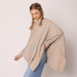 Long Sleeve Solid Color Poncho in Taupe