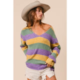 Ive V-Neck Mardi Gras Striped Sweater