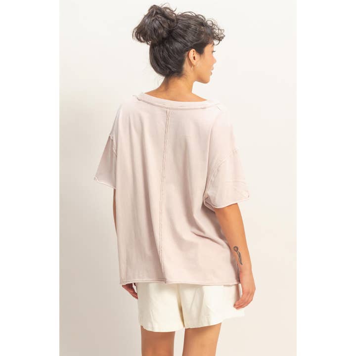 Double Zero Short Sleeve V-Neck T-Shirt in Taupe - Little Miss Muffin Children & Home