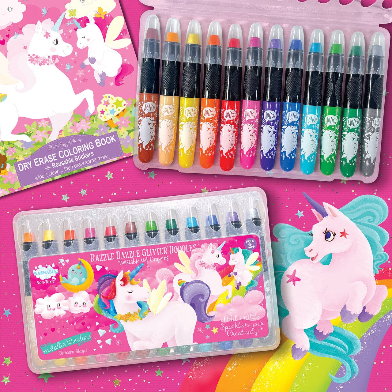 The Piggy Story The Piggy Story Glitter Doodle Gel Crayons - Unicorn Magic - Little Miss Muffin Children & Home