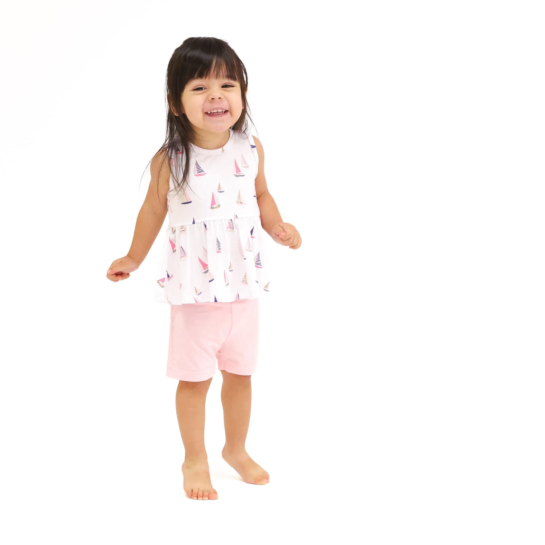 Angel Dear Angel Dear Sailboats Pink Peplum Tank Top And Bike Short - Little Miss Muffin Children & Home