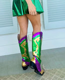 Mardi Gras Creations Mardi Gras Inspired Adult Purple/Green/Gold Metallic Cowboy Boots