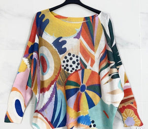 Loowie Loowie Multicolor Abstract Round Knit Printed Sweater - Little Miss Muffin Children & Home