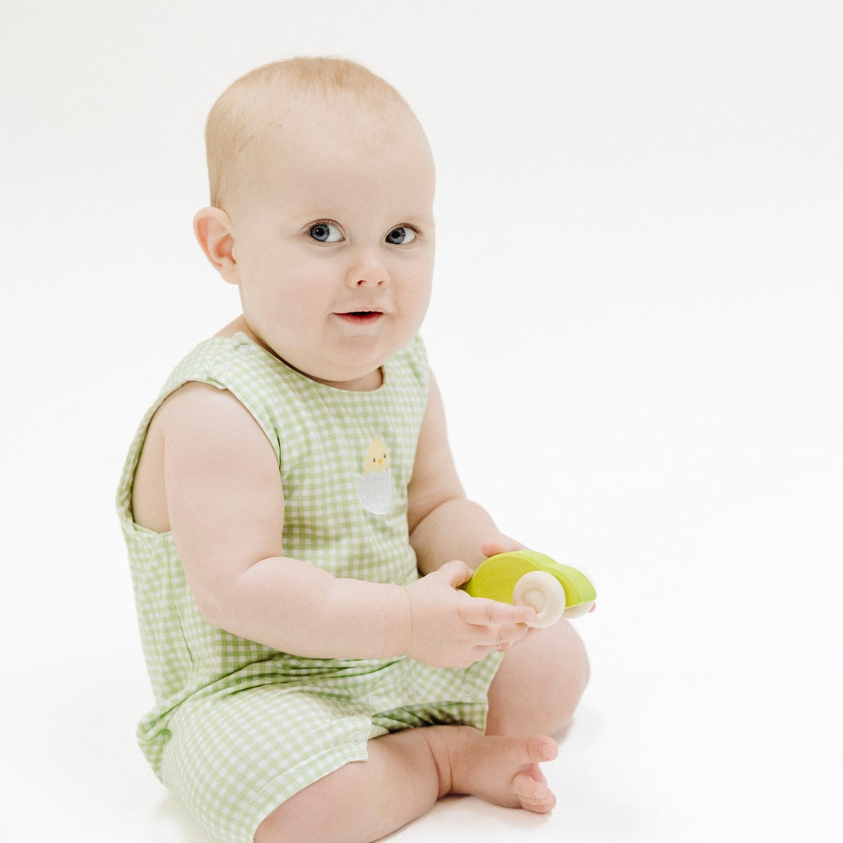 Angel Dear Angel Dear Mini Gingham Green Easter Sleeveless Shortie Romper with Applique - Little Miss Muffin Children & Home
