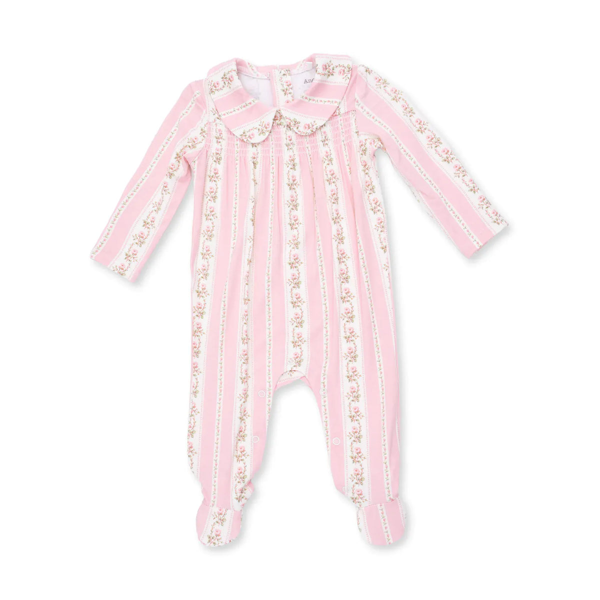 Antoinette Stripe Smocked Peter Pan Snap Footie