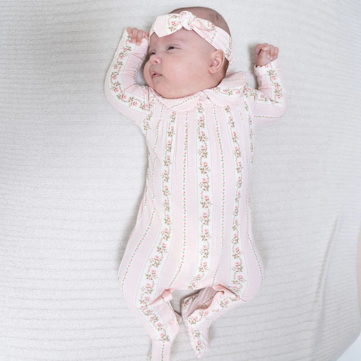 Antoinette Stripe Smocked Peter Pan Snap Footie