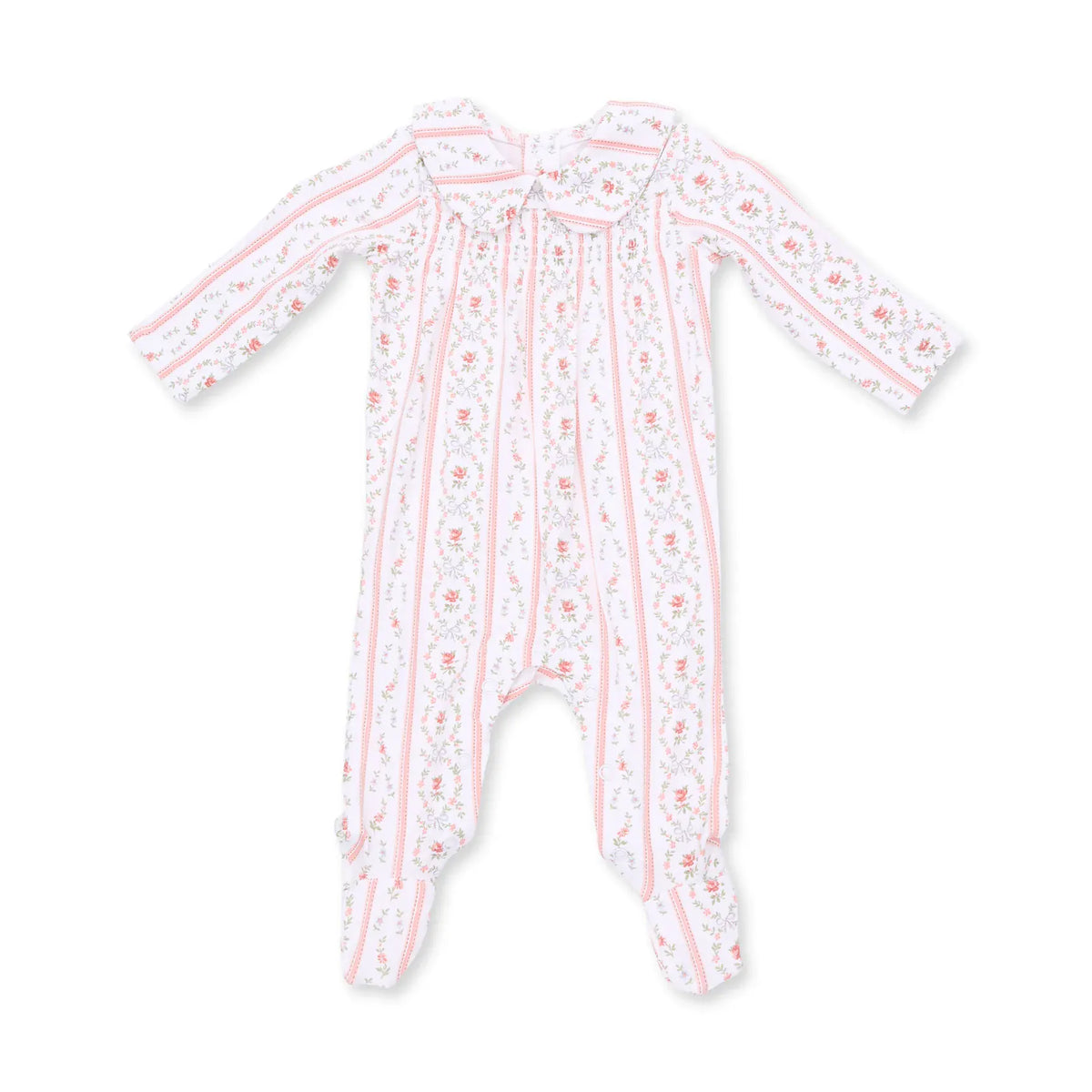 Marnie Rosebud Stripe Smocked Peter Pan Snap Footie