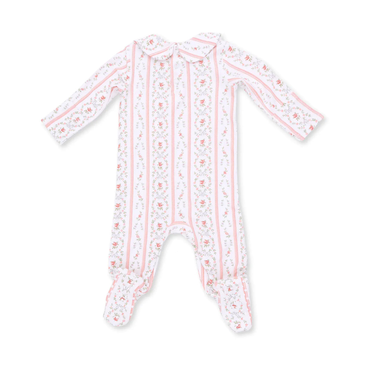 Marnie Rosebud Stripe Smocked Peter Pan Snap Footie