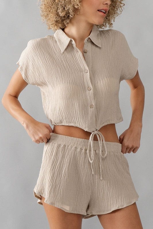 Urban Daizy Urban Daizy Button Down Crop Top Elastic Shorts Gauze Set - Little Miss Muffin Children & Home