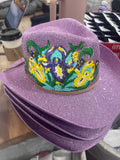 Michelle's Art Box Hand-Painted Irises Mardi Gras Lavender Cowboy Hat