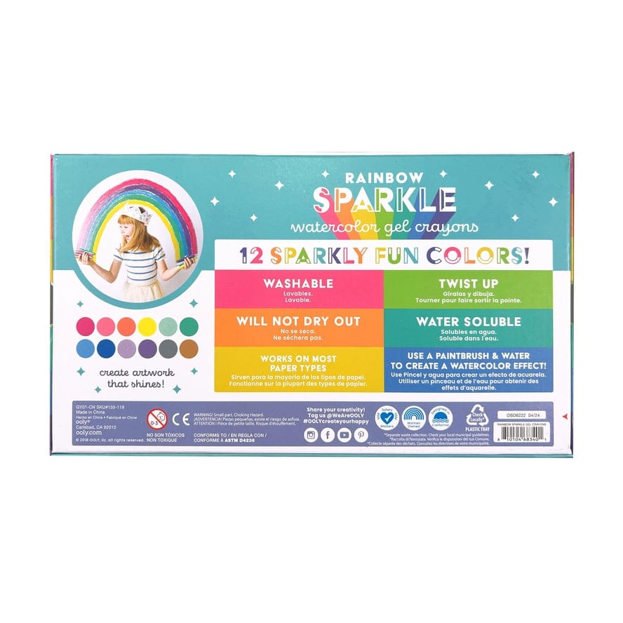 Ooly Ooly Rainbow Sparkle Watercolor Gel Crayons, Set of 12 - Little Miss Muffin Children & Home