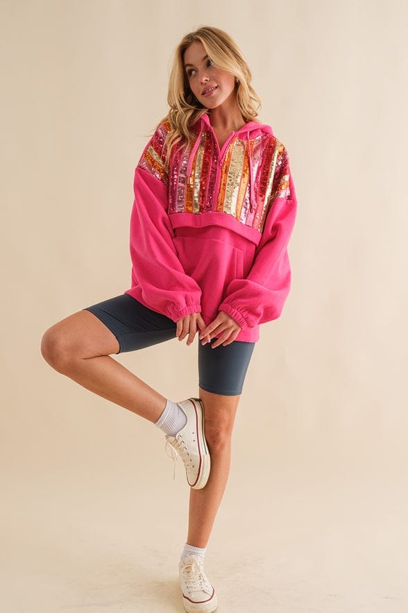 Main Strip Main Strip Multi Stripe Sequin Fleece Half Zip Hoodie - Little Miss Muffin Children & Home