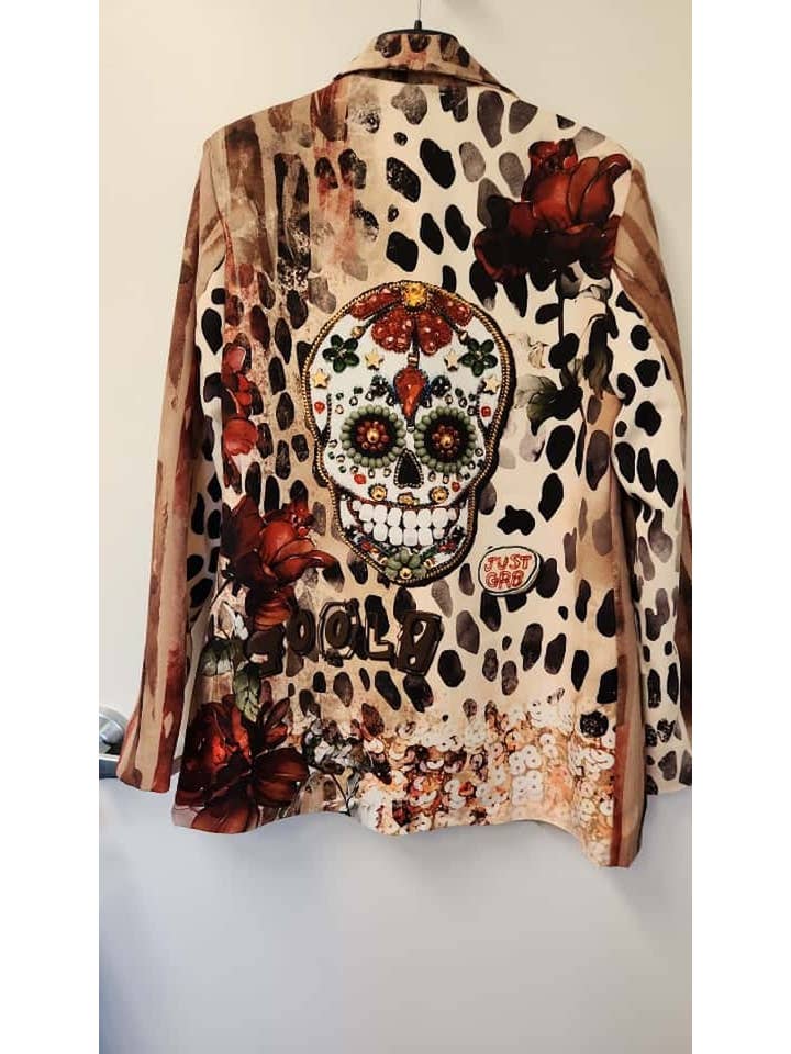 Bohemian Skull & Roses Leopard Print Blazer