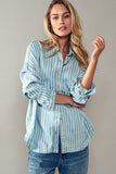 Urban Daizy Striped Button Down Shirt in Chambray