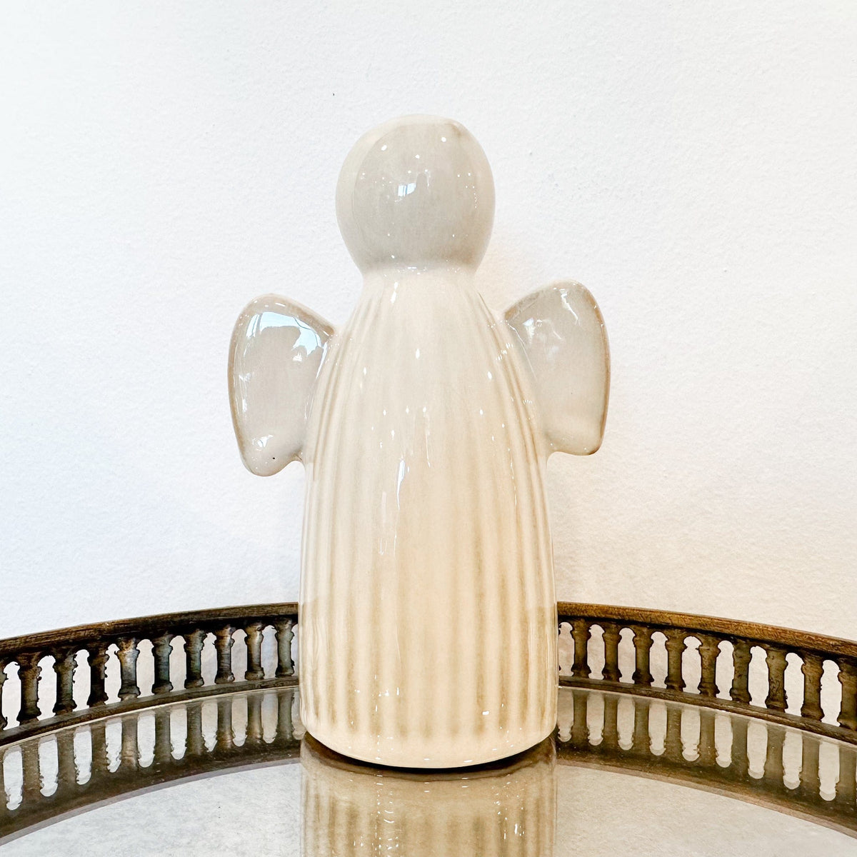 Stoneware Fluted Angel with Tan Reactive Glaze (Each One Will Vary)