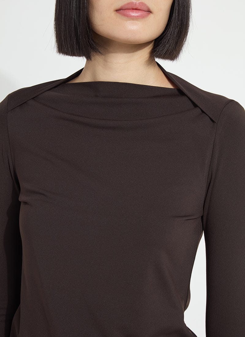 Electra Crossed Boat-Neck Top in Double Espresso