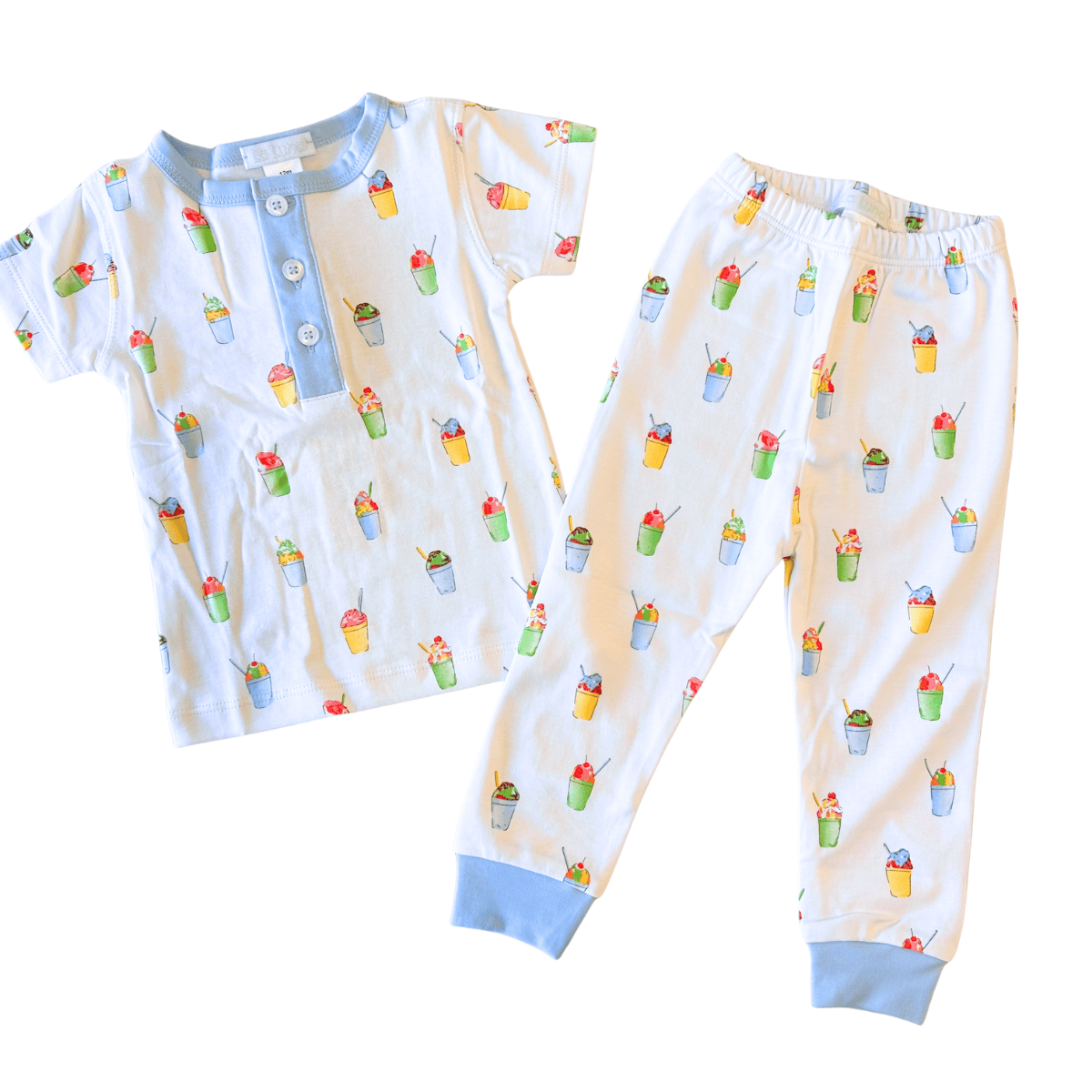 Snowball Cup Short Sleeve Pajama Set with Blue Trim