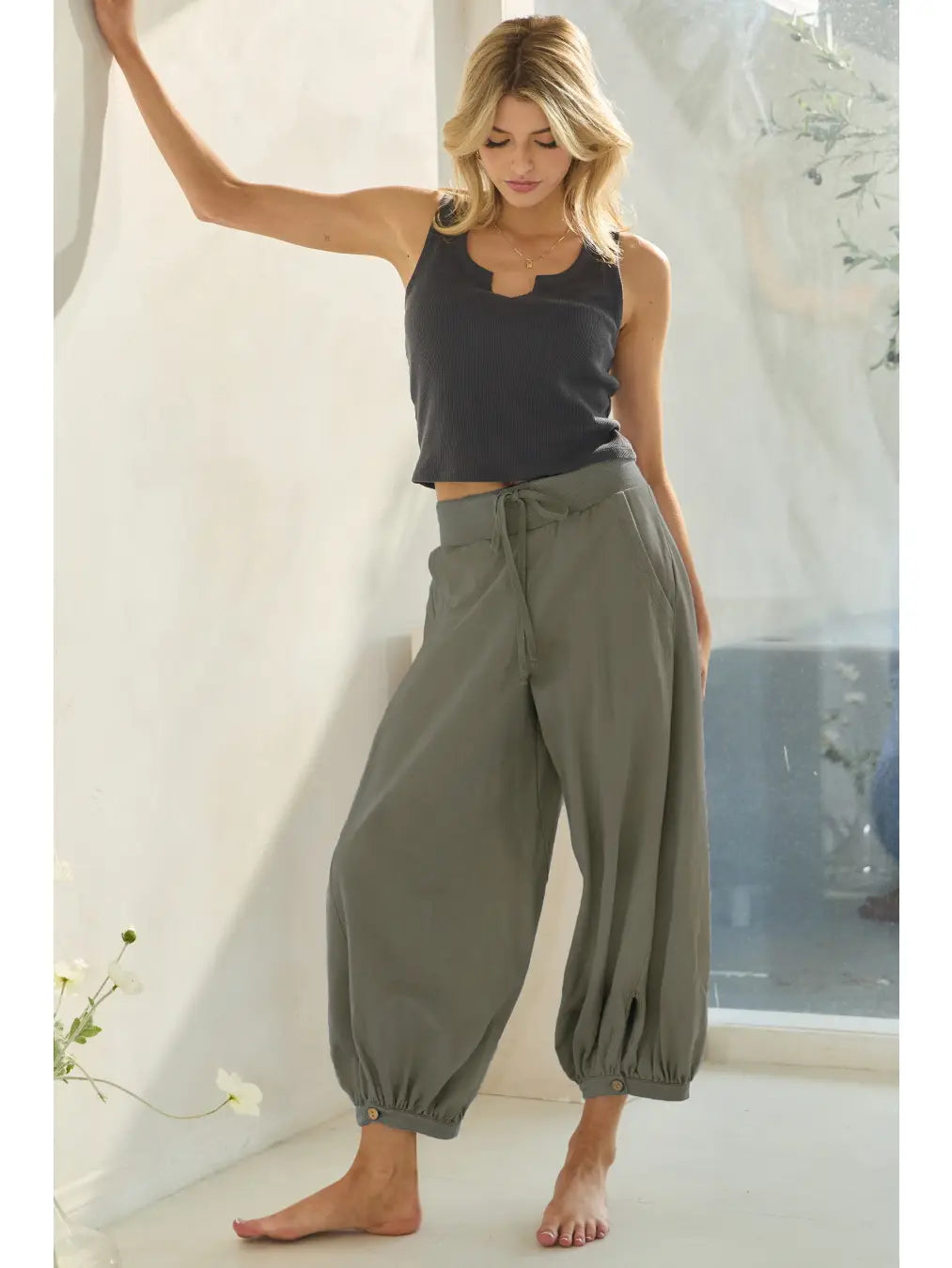 Acid Washed French Terry Cropped Bubble Pants