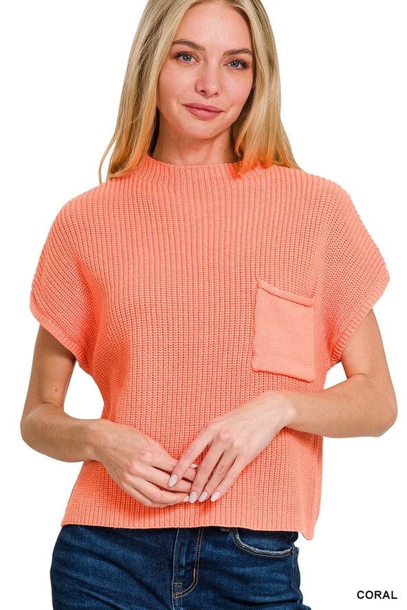 Vanilla Monkey Vanilla Monkey Mock Neck Short Sleeve Sweater in Coral - Little Miss Muffin Children & Home