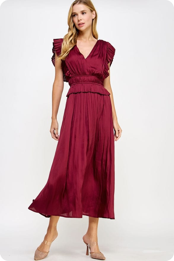 Strut & Bolt Strut & Bolt Sleeveless Pleated Long Satin Dress in Burgundy - Little Miss Muffin Children & Home