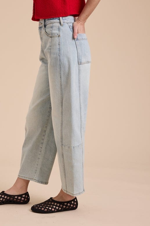 Loose Barrel Fit Cropped Denim Pants