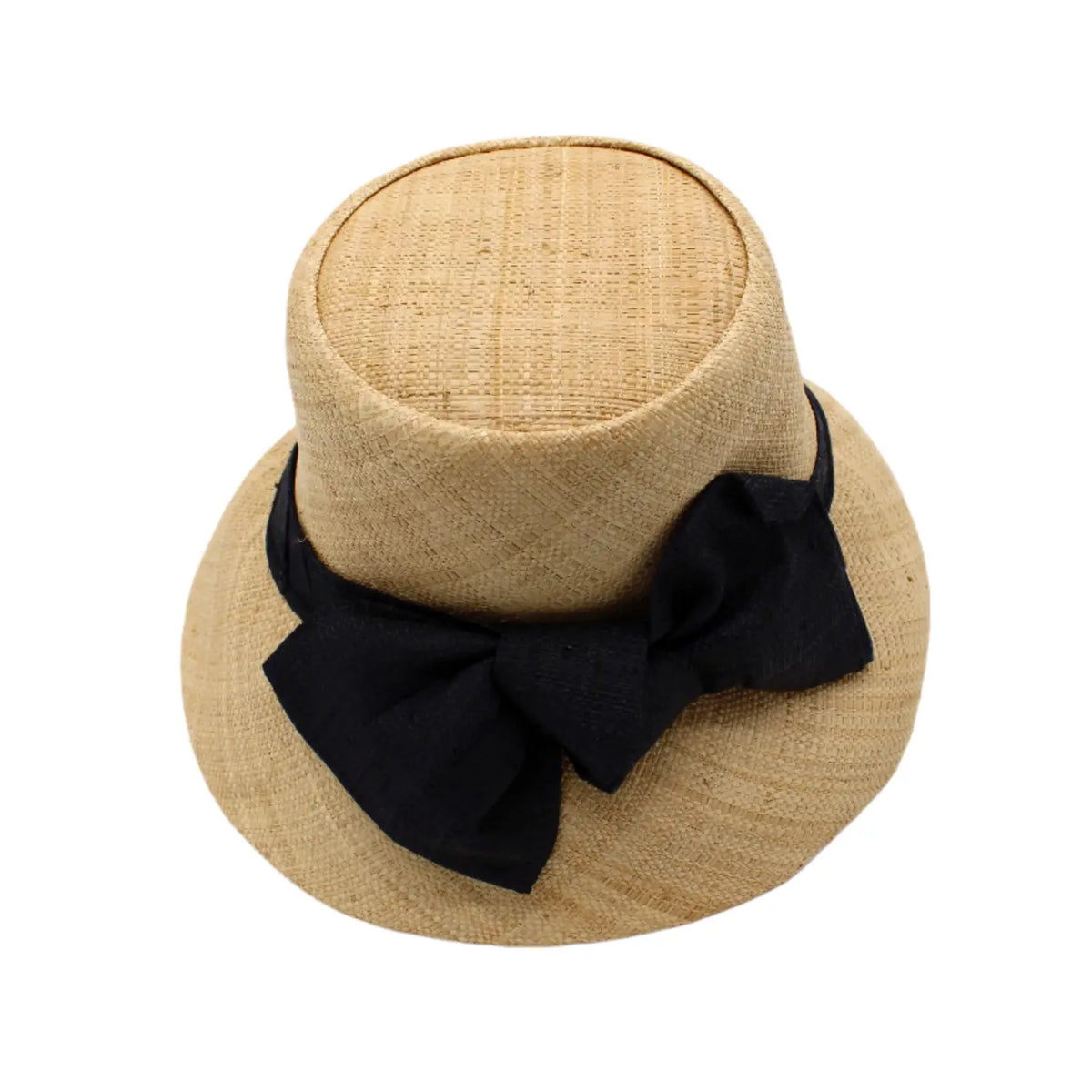 Natural & Black 3" Brim Cara Bucket Straw Sun Hats with Big Bow