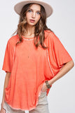 La Miel Dyed Fabric Round Neck Batwing Short Sleeve Top
