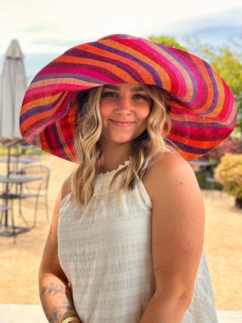 Shebobo Monica 7" Wide Brim Stripe Packable Straw Sun Hat - Little Miss Muffin Children & Home