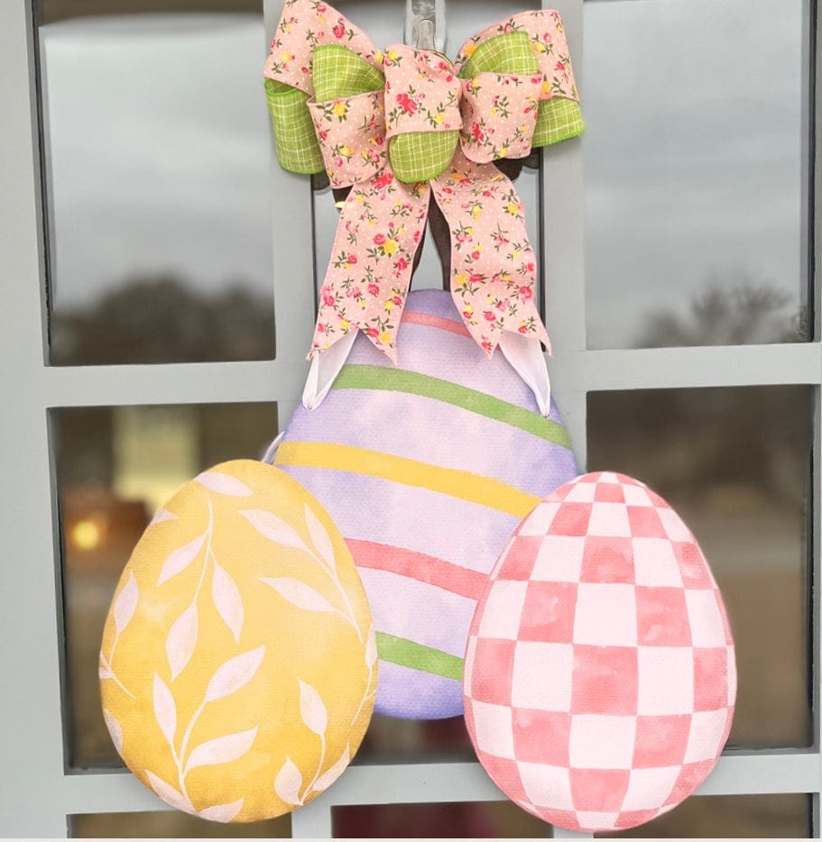Front Porch Elegance Front Porch Elegance Watercolor Egg Trio Door Hanger with Bow, Pink Floral + Green - Little Miss Muffin Children & Home