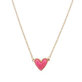 Fashion City Heart Shape Druzy Stone Pendant Necklace, Neon Pink