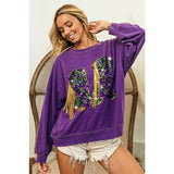 Ive Sequin Mardi Gras Boots with Fringe Trim Pullover in Vintage Violet