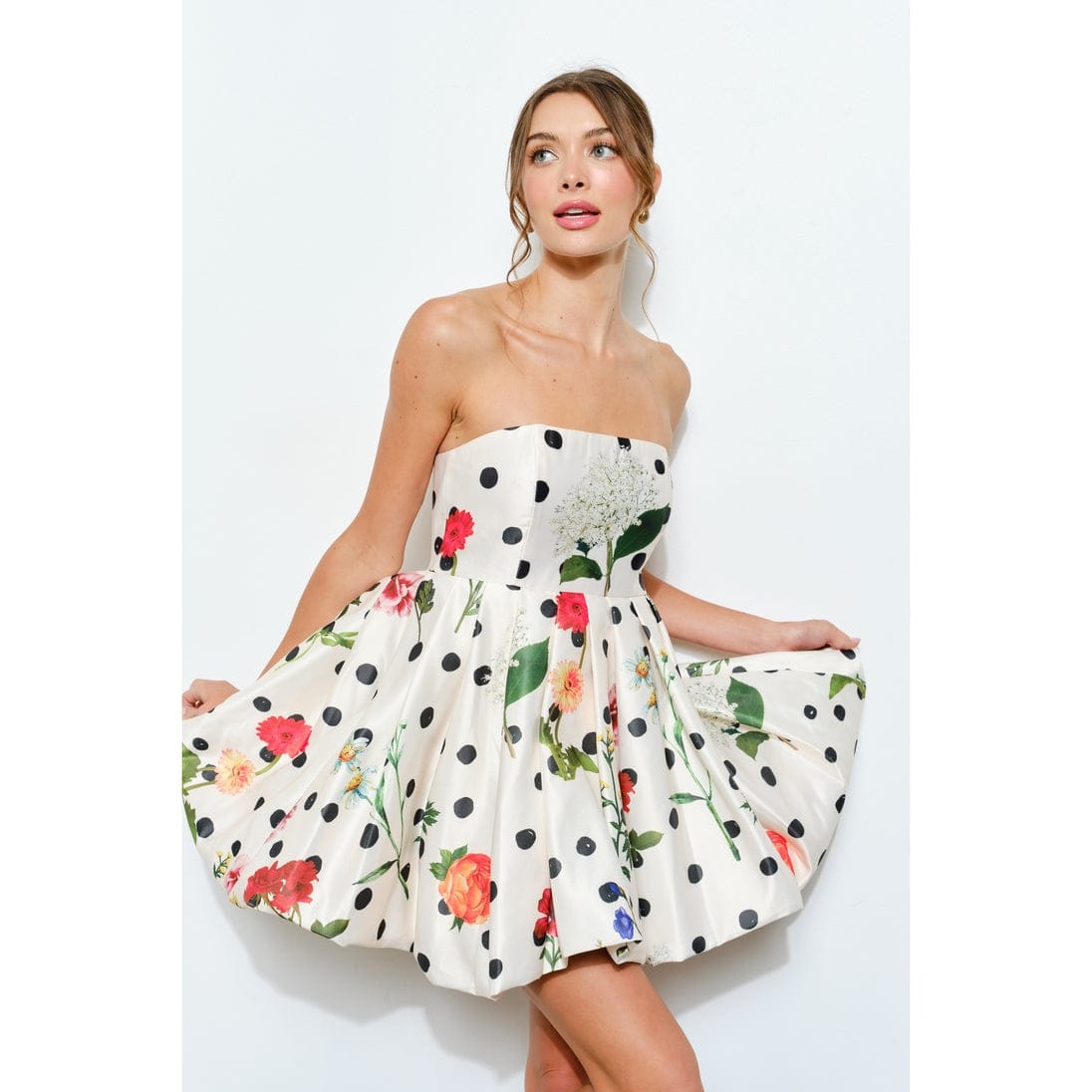 bubble floral mini dress Franny Short Bubble Sleeve Floral Print Mini Dress Pink LARGE