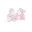 Beyond Creations Embroidered Bow Crochet Edge Hair Bow On Alligator Clip White with Light Pink Crochet Edge & Light Pink Embroidered Bow - Little Miss Muffin Children & Home