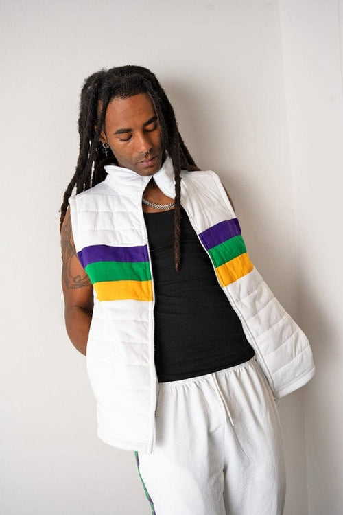 Adult White Mardi Gras Chest Stripe Quilted Vest
