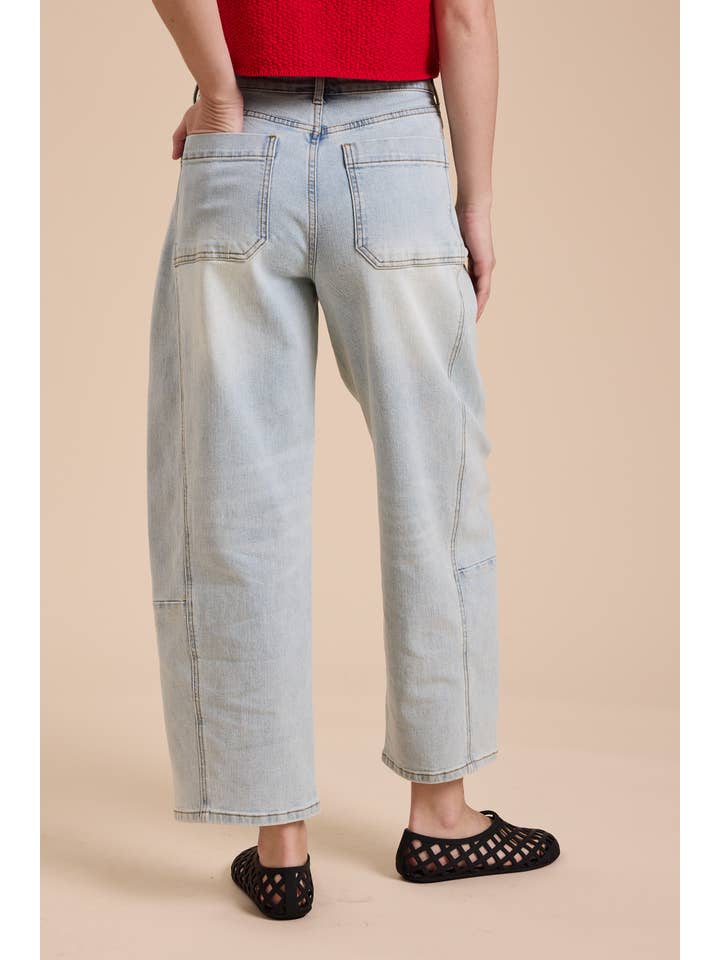 Loose Barrel Fit Cropped Denim Pants