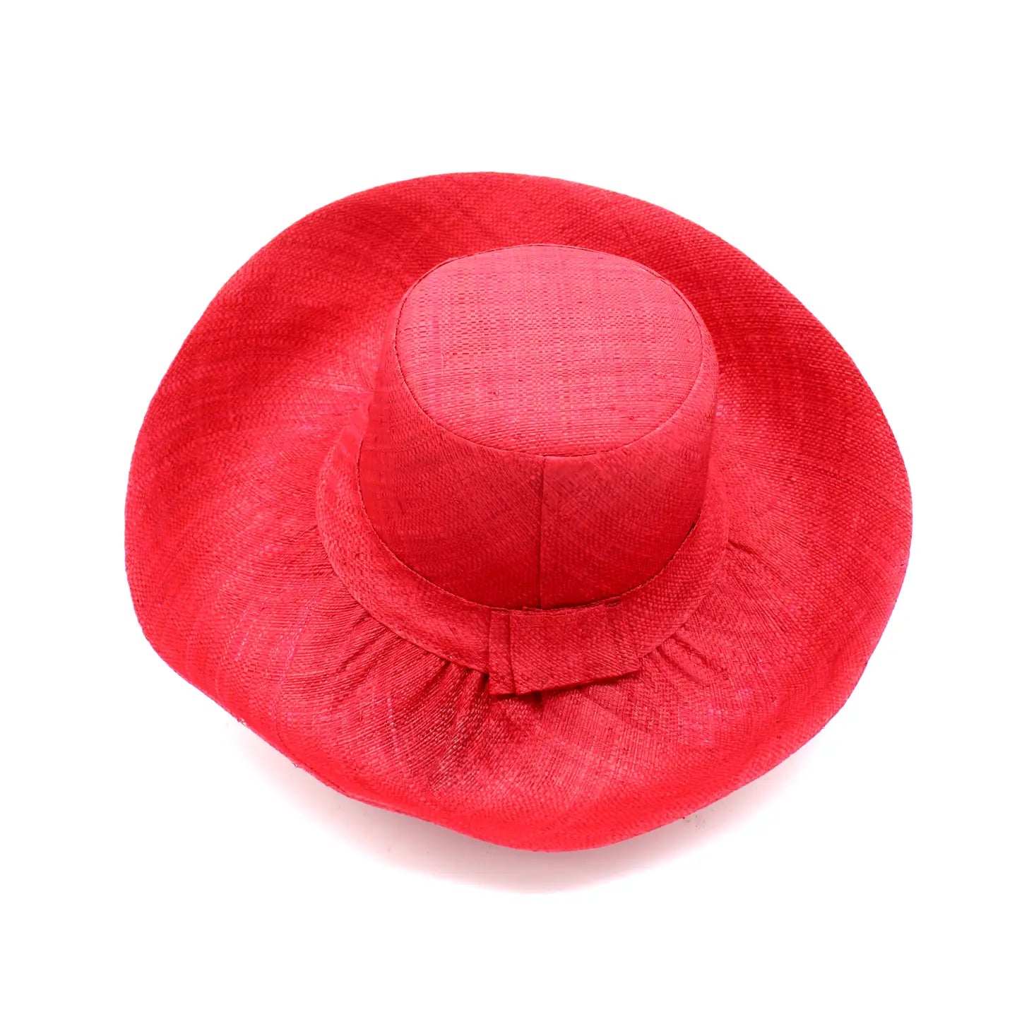 Red 5" Wide Brim Solid Color Packable Straw Sun Hat