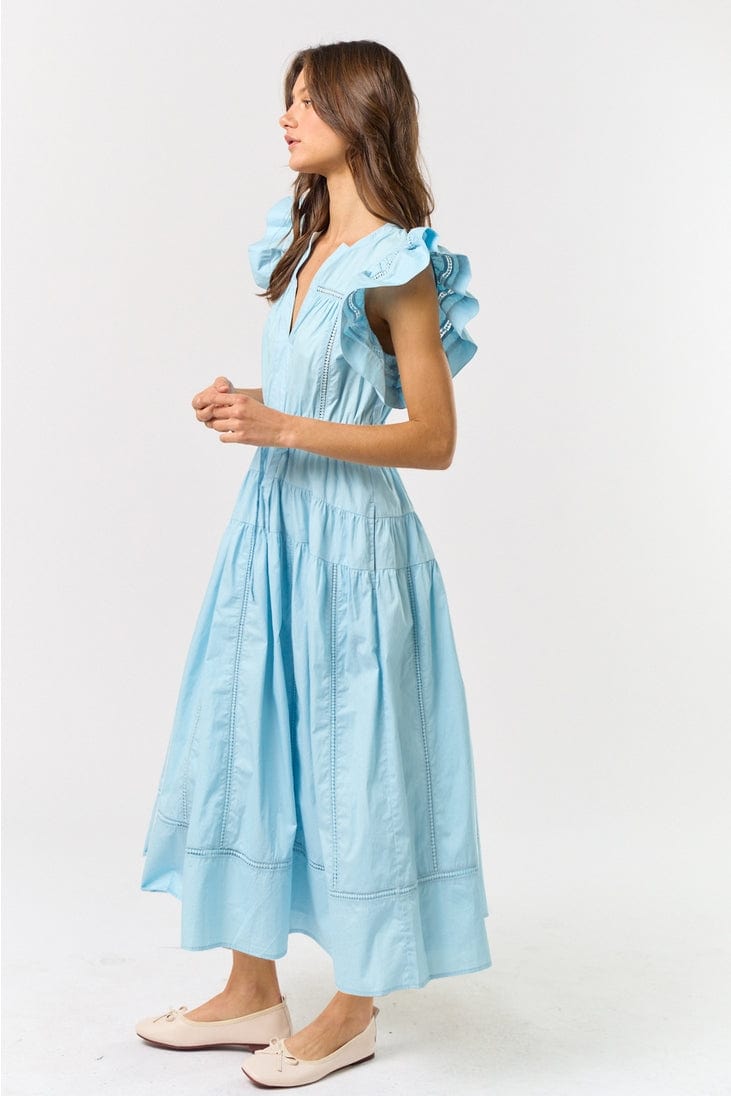 Lalavon Ruffle Sleeve Maxi Dress in Light Blue - Little Miss Muffin Children & Home