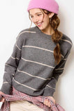 La Miel Loose Fit Striped Long Sleeve Sweater in Pebble