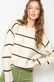 La Miel Loose Fit Striped Long Sleeve Sweater in Powder