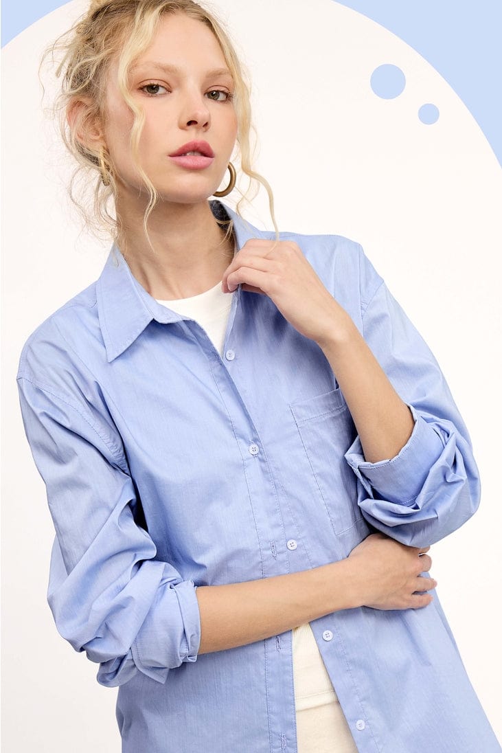 La Miel La Miel Button Down Poplin Shirt in Denim - Little Miss Muffin Children & Home