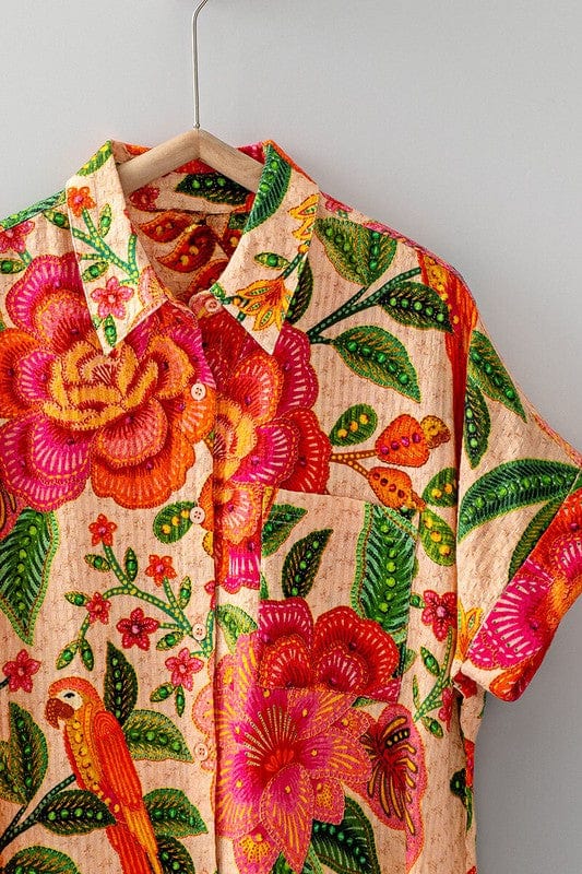 Urban Daizy Tropical Print Button Up Short Sleeve Shirt - Little Miss Muffin Children & Home