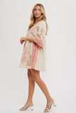 Bluivy Boho Embroidered Babydoll Dress, Pink