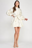 Ellison Long Sleeve Shimmer Jacquard Dress, Cream