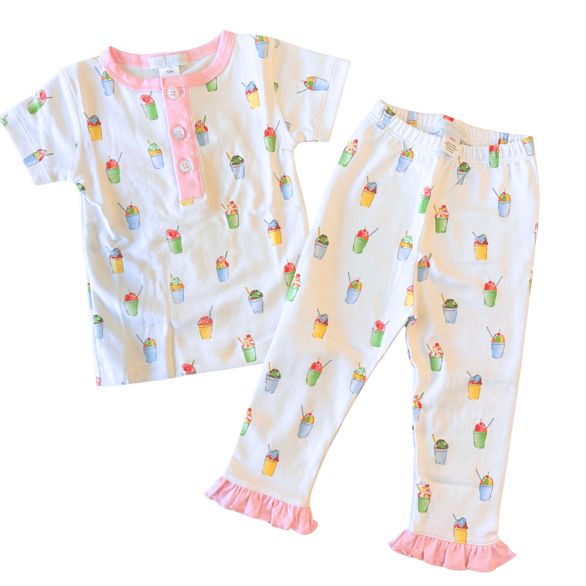 Snowball Cup Short Sleeve Pajama Set with Pink Trim