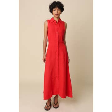 Aimme Button-Front Linen Maxi Dress